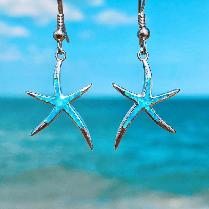 Starfish Earrings in Opal and Silver 0