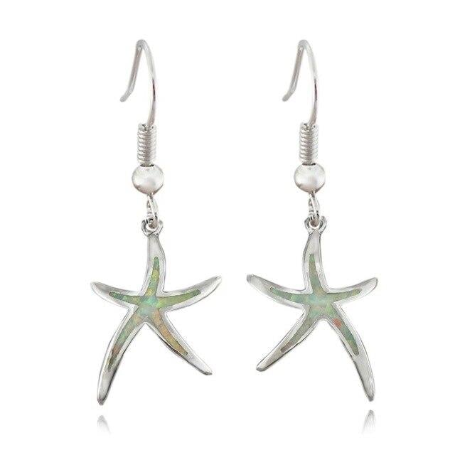 Starfish Earrings in Opal and Silver 1