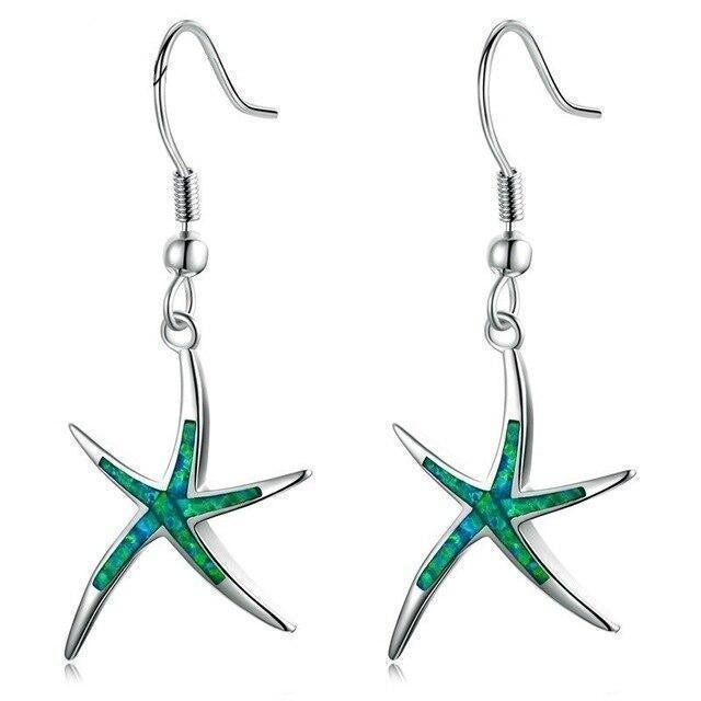 Starfish Earrings in Opal and Silver 2