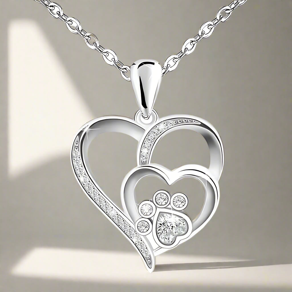 Sterling Silver Paw & Heart Necklace with Zirconia 0