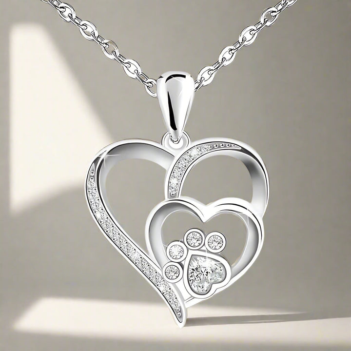 Sterling Silver Paw & Heart Necklace with Zirconia 0