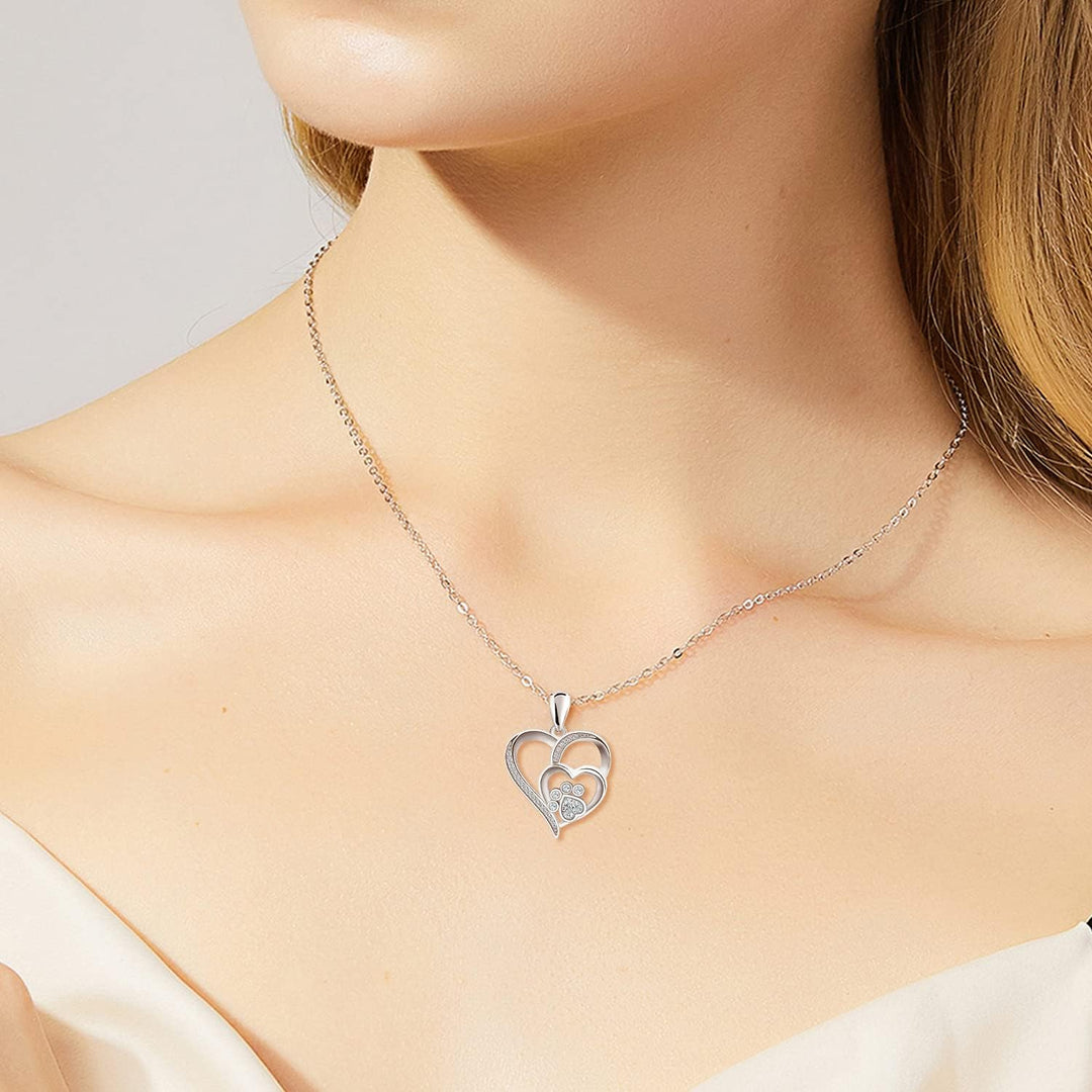 Sterling Silver Paw & Heart Necklace with Zirconia 3