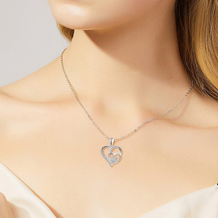 Sterling Silver Paw & Heart Necklace with Zirconia 3