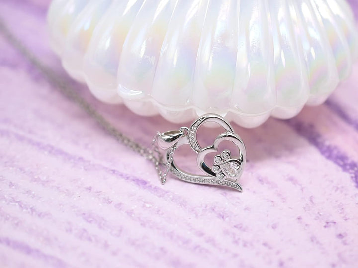 Sterling Silver Paw & Heart Necklace with Zirconia 4