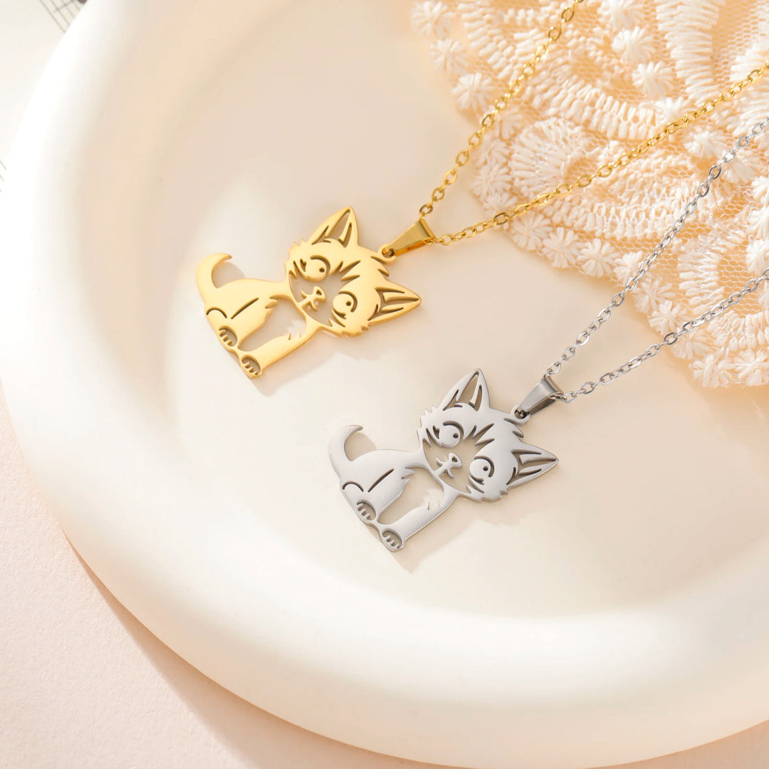 Teamer Cute Cat Kitten Pendent Necklace for Women Girls Stainless Steel Small Animal Pet Necklace Choker Lovely Jewelry Gift 0