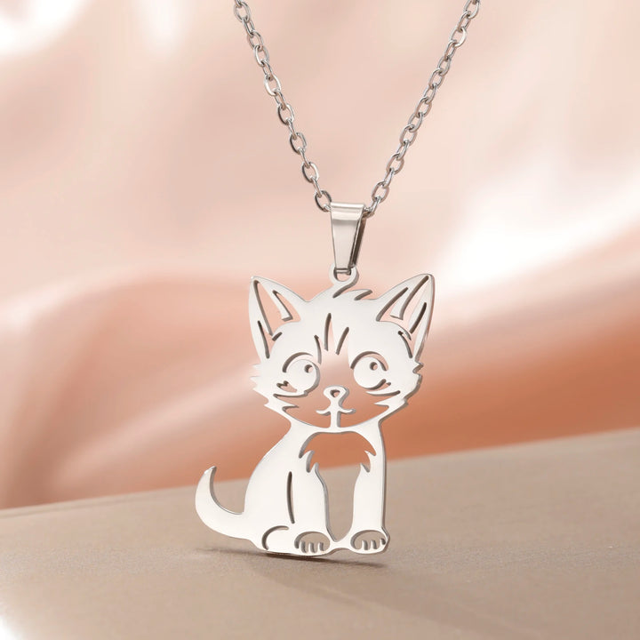 Teamer Cute Cat Kitten Pendent Necklace for Women Girls Stainless Steel Small Animal Pet Necklace Choker Lovely Jewelry Gift 1