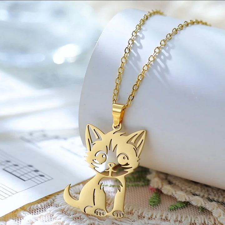 Teamer Cute Cat Kitten Pendent Necklace for Women Girls Stainless Steel Small Animal Pet Necklace Choker Lovely Jewelry Gift 2
