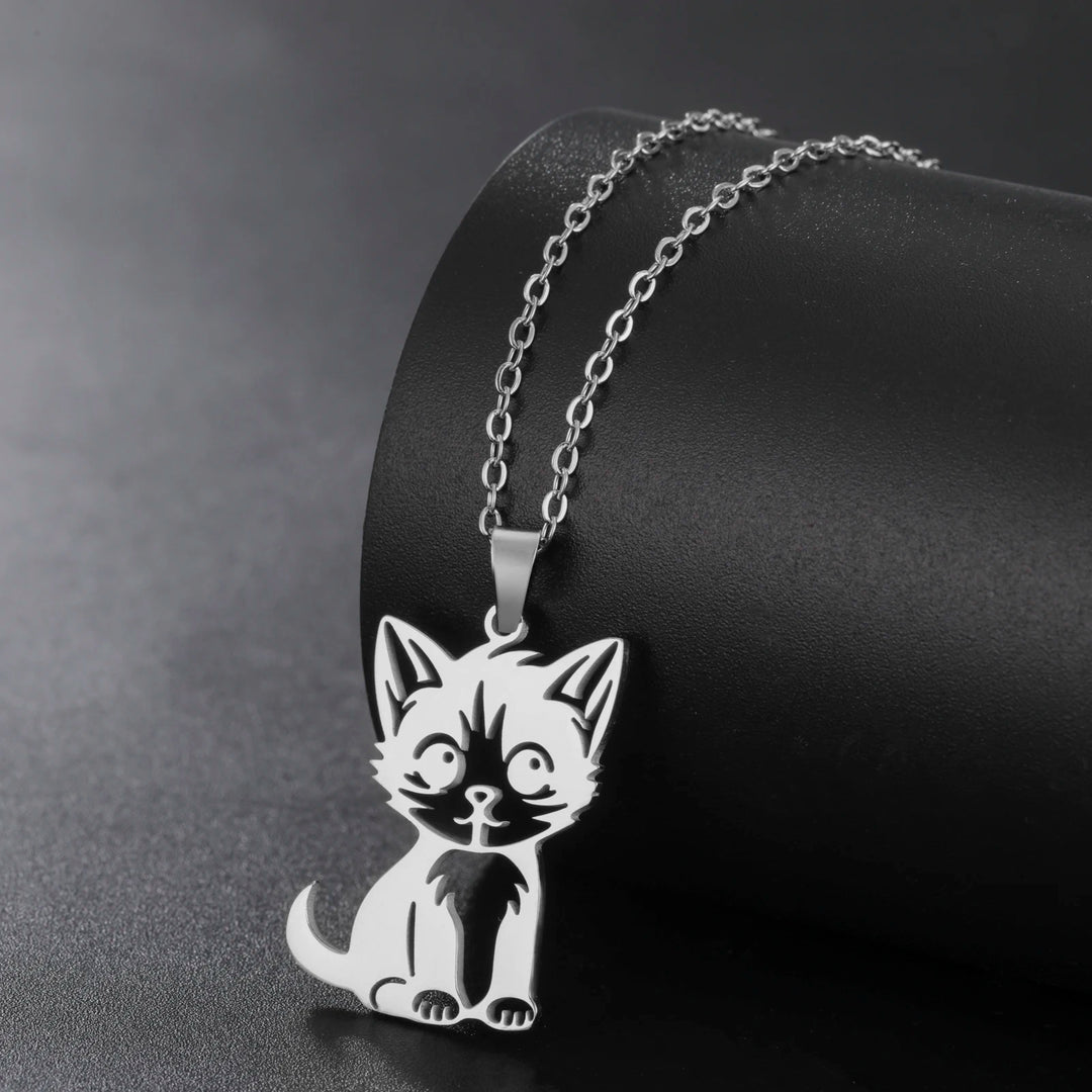 Teamer Cute Cat Kitten Pendent Necklace for Women Girls Stainless Steel Small Animal Pet Necklace Choker Lovely Jewelry Gift 5