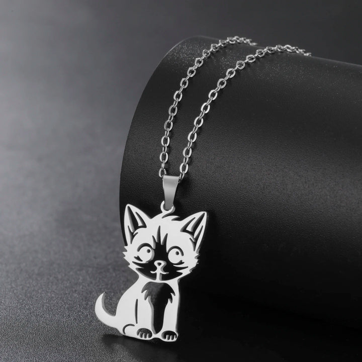 Teamer Cute Cat Kitten Pendent Necklace for Women Girls Stainless Steel Small Animal Pet Necklace Choker Lovely Jewelry Gift 5
