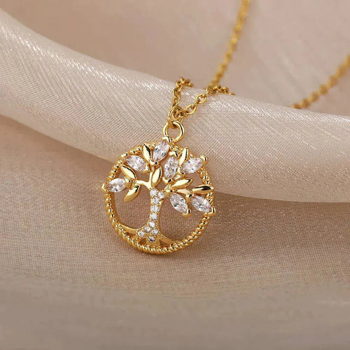 Tree of Life Necklace with Cubic Zirconia in Gold 0