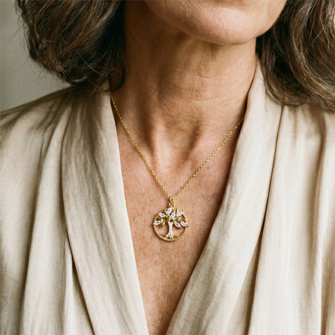 Tree of Life Necklace with Cubic Zirconia in Gold 1