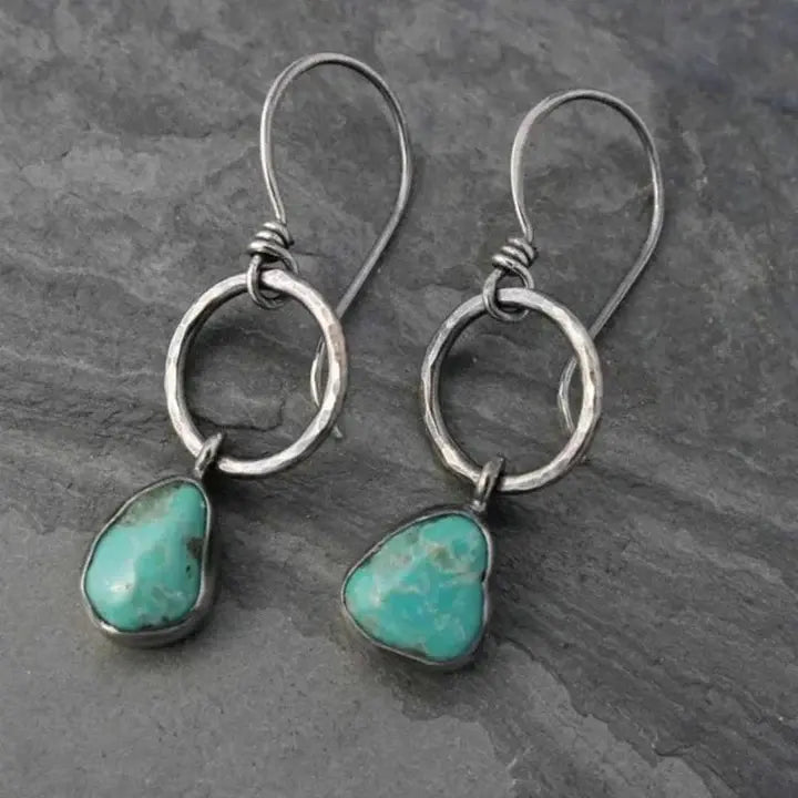 Turquoise Stone Earrings in Vintage Silver 0