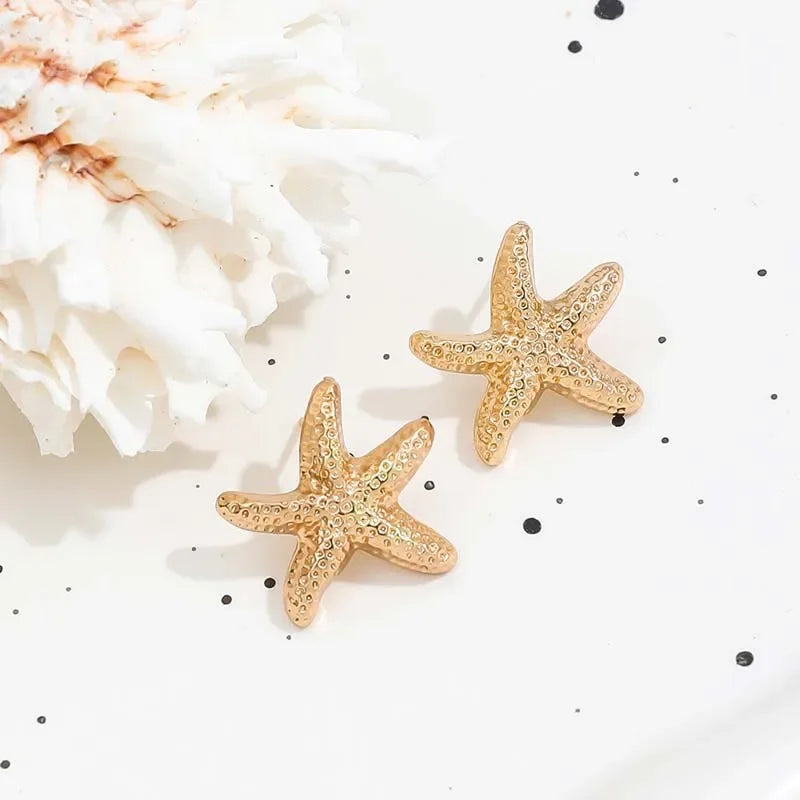 Golden Starfish Stud Earrings