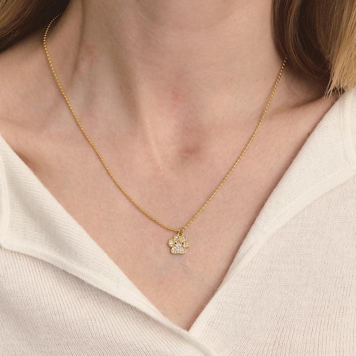 Uworld Cute Small White Rhinestone Cat Claw Pendant Bead Necklace For Women 18K Pvd Gold Plated Stainless Steel Jewelry Gifts 0