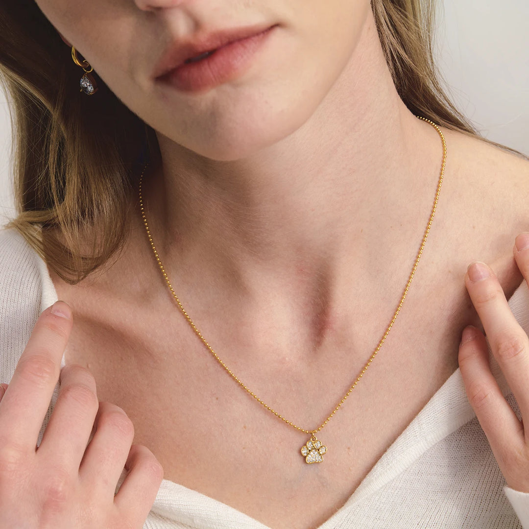 Uworld Cute Small White Rhinestone Cat Claw Pendant Bead Necklace For Women 18K Pvd Gold Plated Stainless Steel Jewelry Gifts 1