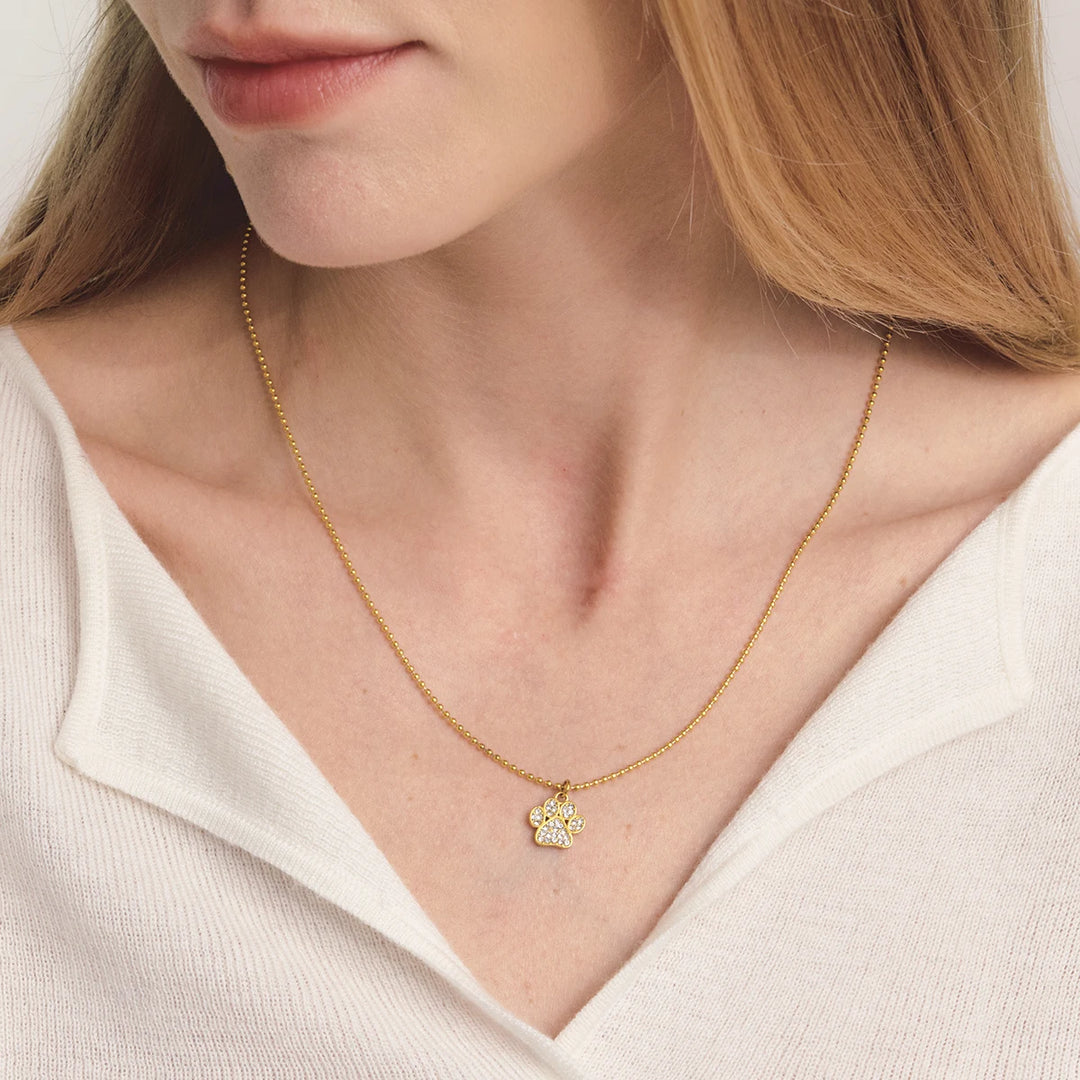 Uworld Cute Small White Rhinestone Cat Claw Pendant Bead Necklace For Women 18K Pvd Gold Plated Stainless Steel Jewelry Gifts 3