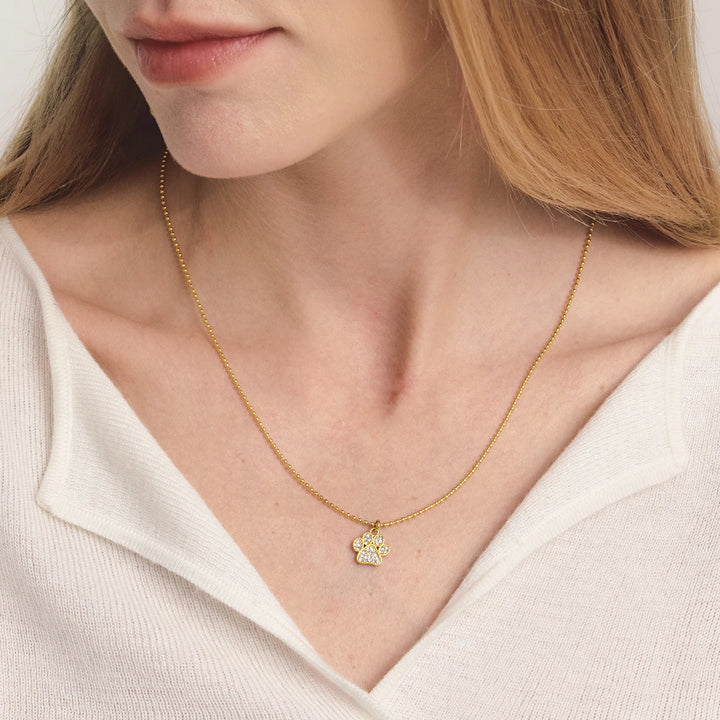Uworld Cute Small White Rhinestone Cat Claw Pendant Bead Necklace For Women 18K Pvd Gold Plated Stainless Steel Jewelry Gifts 3