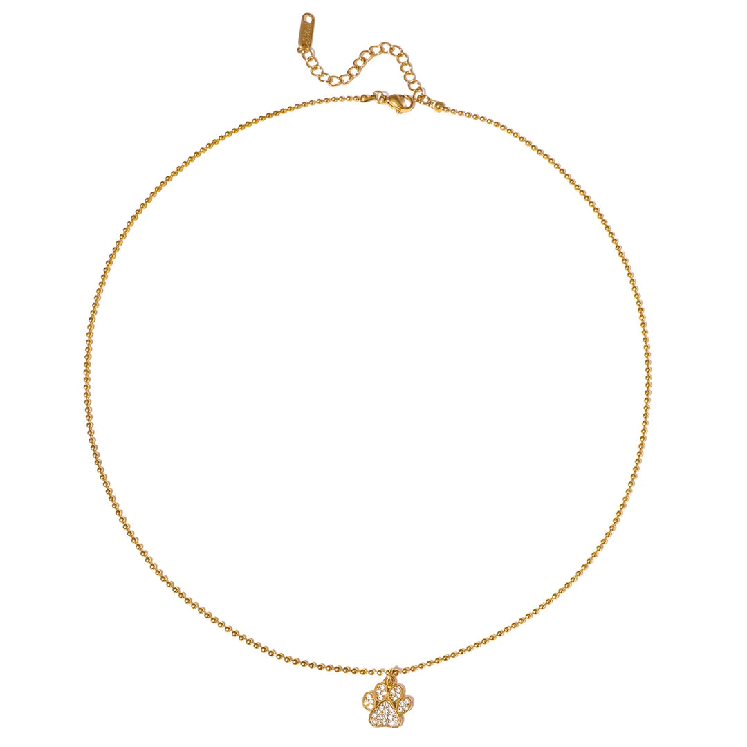 Uworld Cute Small White Rhinestone Cat Claw Pendant Bead Necklace For Women 18K Pvd Gold Plated Stainless Steel Jewelry Gifts 4