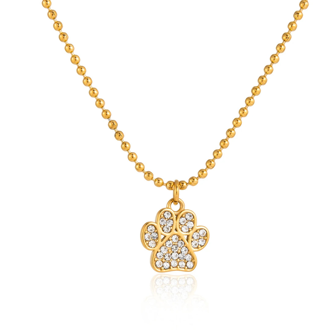 Uworld Cute Small White Rhinestone Cat Claw Pendant Bead Necklace For Women 18K Pvd Gold Plated Stainless Steel Jewelry Gifts 5