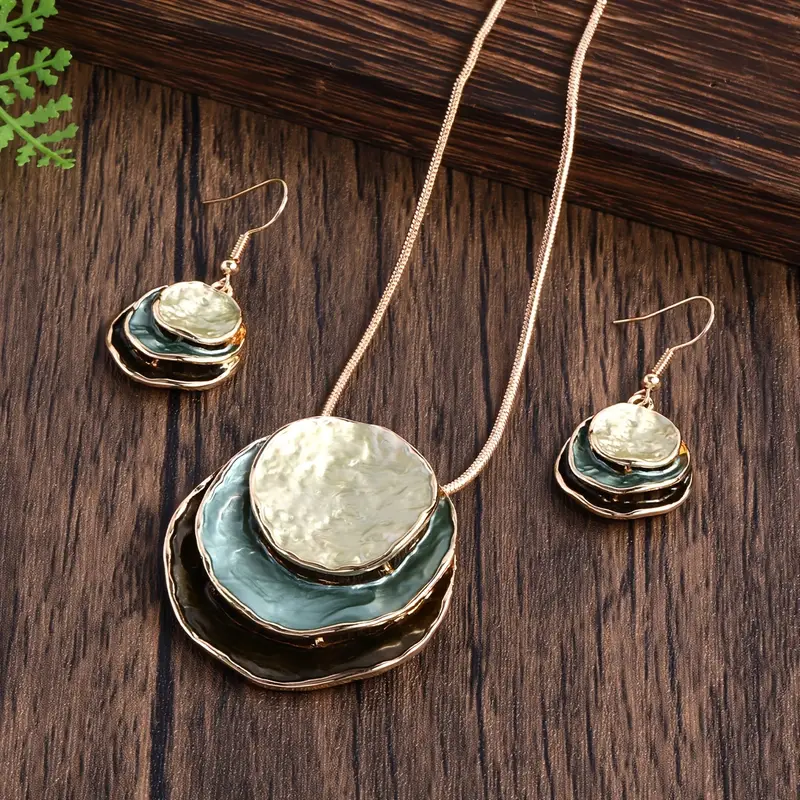 Vintage Blue Layered Stone Set (Necklace+Earrings) 0