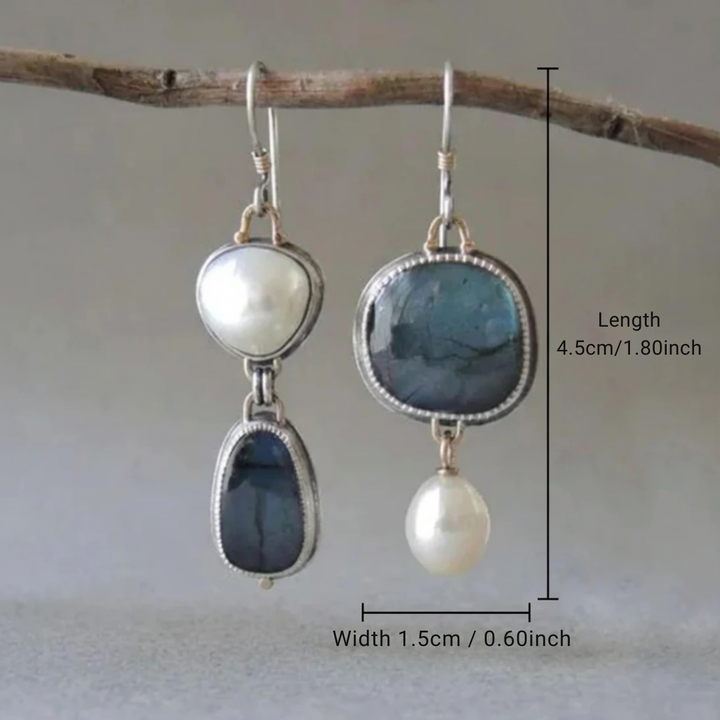 Vintage Blue Stone Pearl Earrings 2