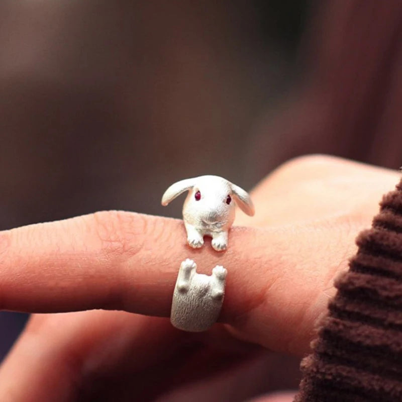 Vintage Cute Rabbit Animal Ring Men Open Adjustable Metal Punk Fashion Rabbit Ear Shape Zircon Rings For Women 2022 New Jewelry 0