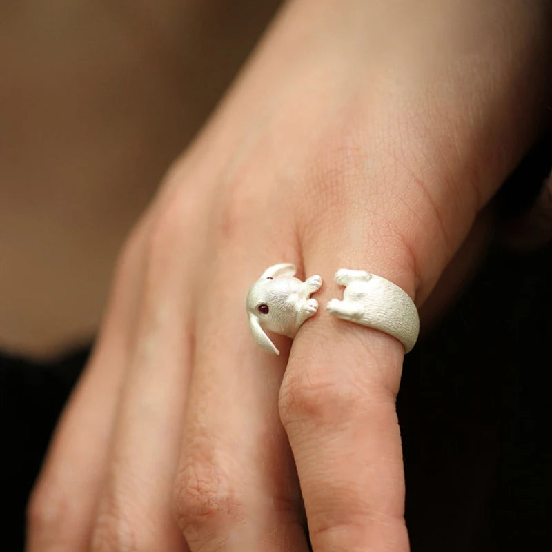 Vintage Cute Rabbit Animal Ring Men Open Adjustable Metal Punk Fashion Rabbit Ear Shape Zircon Rings For Women 2022 New Jewelry 1
