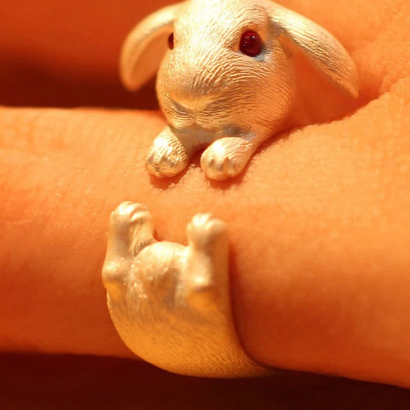 Vintage Cute Rabbit Animal Ring Men Open Adjustable Metal Punk Fashion Rabbit Ear Shape Zircon Rings For Women 2022 New Jewelry 3