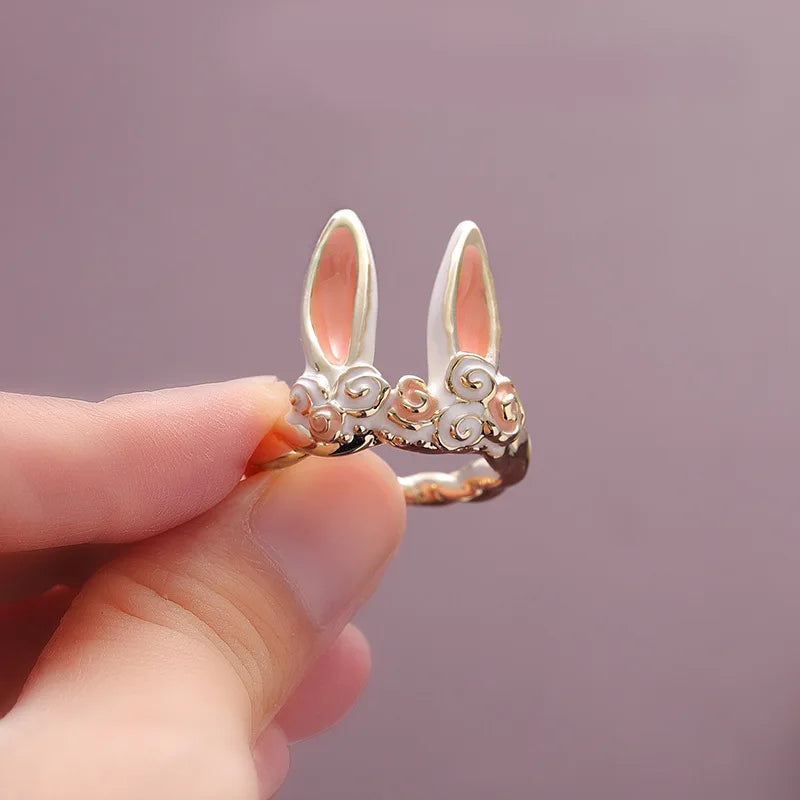 Vintage Cute Rabbit Animal Ring Men Open Adjustable Metal Punk Fashion Rabbit Ear Shape Zircon Rings For Women 2022 New Jewelry 7