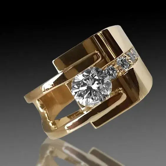 Vintage Gold Irregular Ring with Cubic Zirconia 0