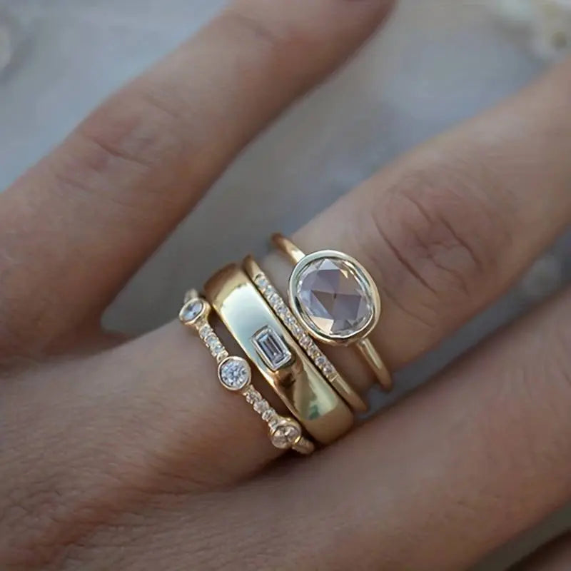 Vintage Gold Ring Set with Cubic Zirconia 0