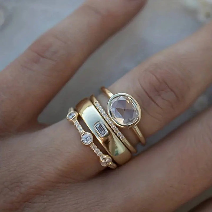 Vintage Gold Ring Set with Cubic Zirconia 0