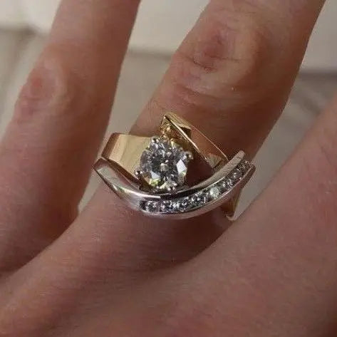 Vintage Irregular Ring in Gold and Silver with Cubic Zirconia 0
