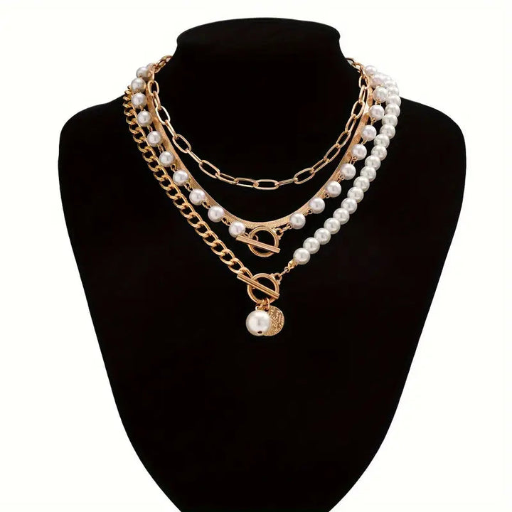 Vintage Pearl & Gold Snake Chain Necklace Set | Gold 4