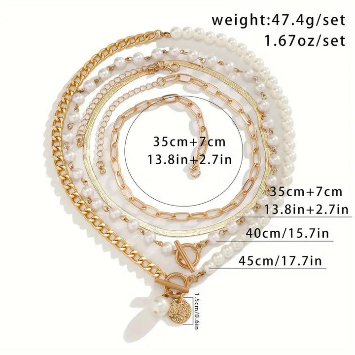 Vintage Pearl & Gold Snake Chain Necklace Set | Gold 6