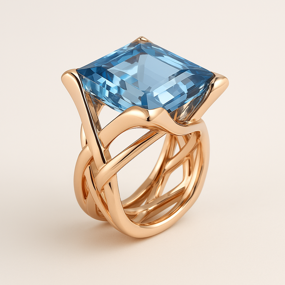 Vintage Rose Gold Blue Zirconia Ring 1