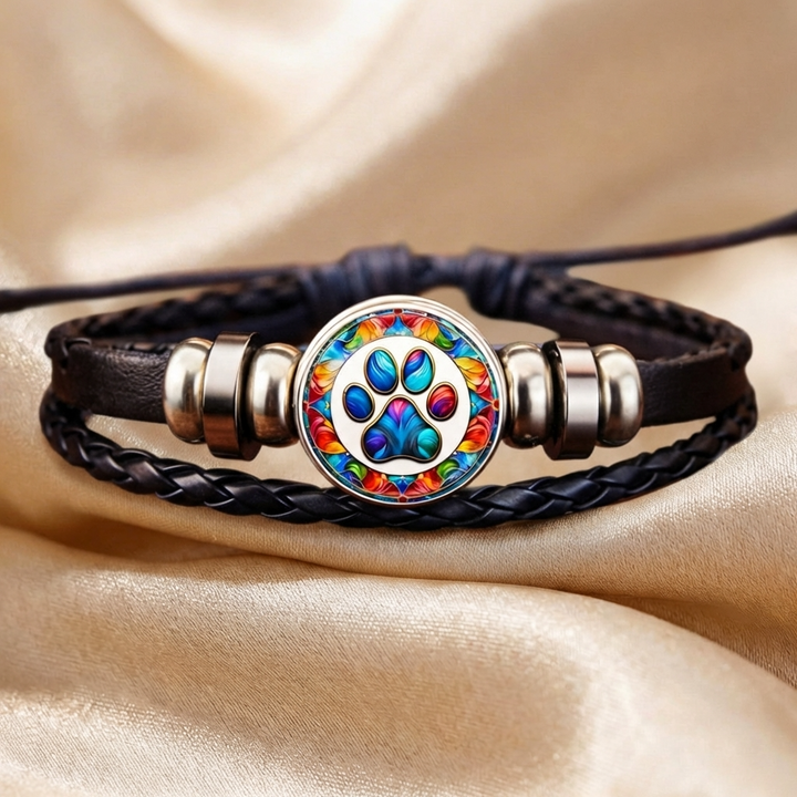 Artisan Braided Leather Paw Bracelet